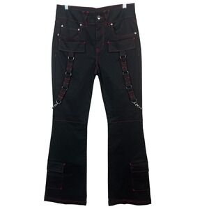 Hot Topic Black & Red Contrast‎ Stitch Strap Flare Pants Size 7